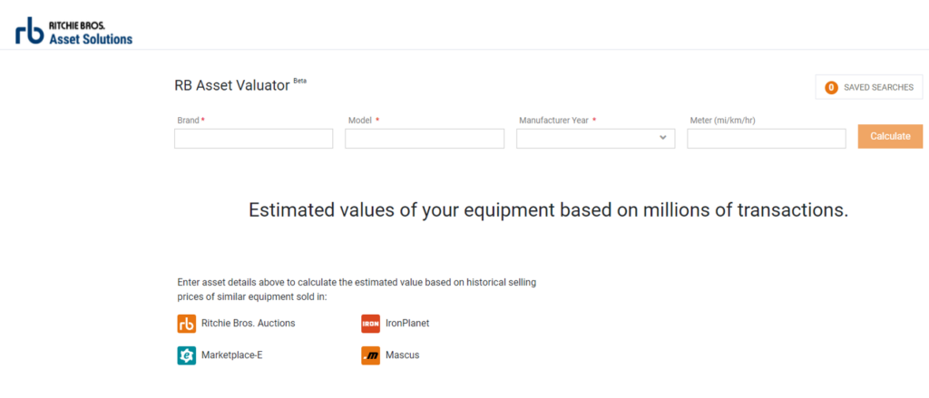 Estimated values of your equipment