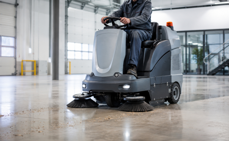 commercial floor sweeper cleaning warehouse floor